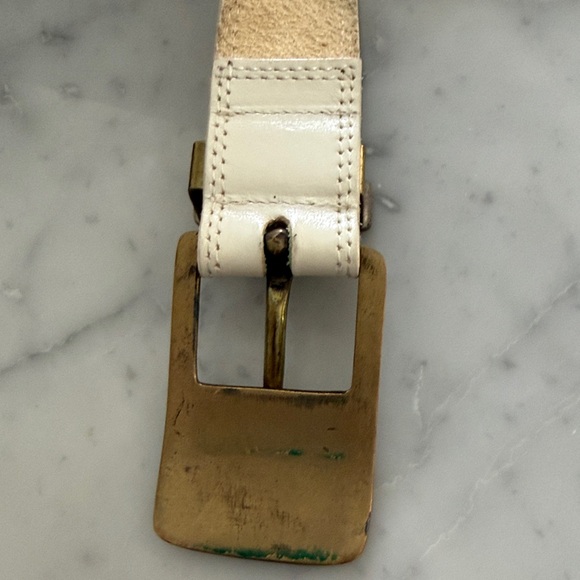 Jenny And The Boys Off White Belt with Etched Gold Brass Buckle main image 2